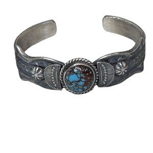 Vintage Navajo Silver Kingman Turquoise Navajo Concho Bracelet Cuff Kevin Billah